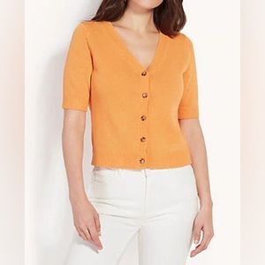 Ann Taylor V-neck Short Sleeve Cardigan In Fresh Mandarin | size small